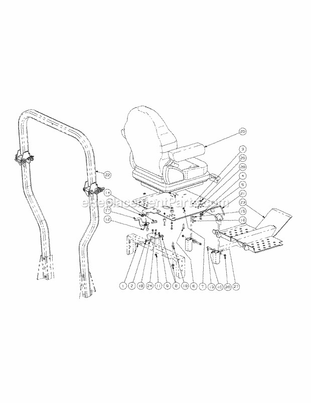 Seat & Floor Panel Assembly Diagram and Parts List for S7237-KW 53AI8DU8050 Cub Cadet Sprayer